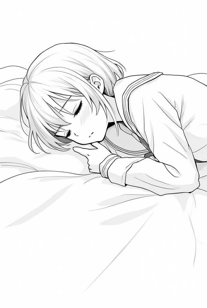 Black and white 2d anime drawing of a teenage student sleeping