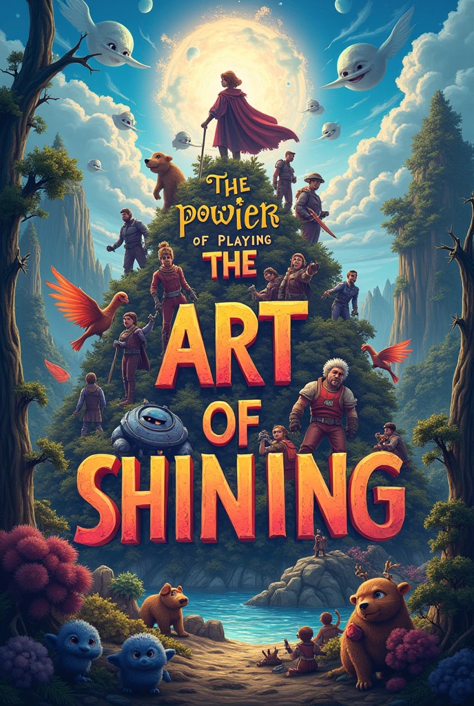 une image avec plein de références au jeu video avec écrit en 1er plan au milieu the power of playing the art of shining 