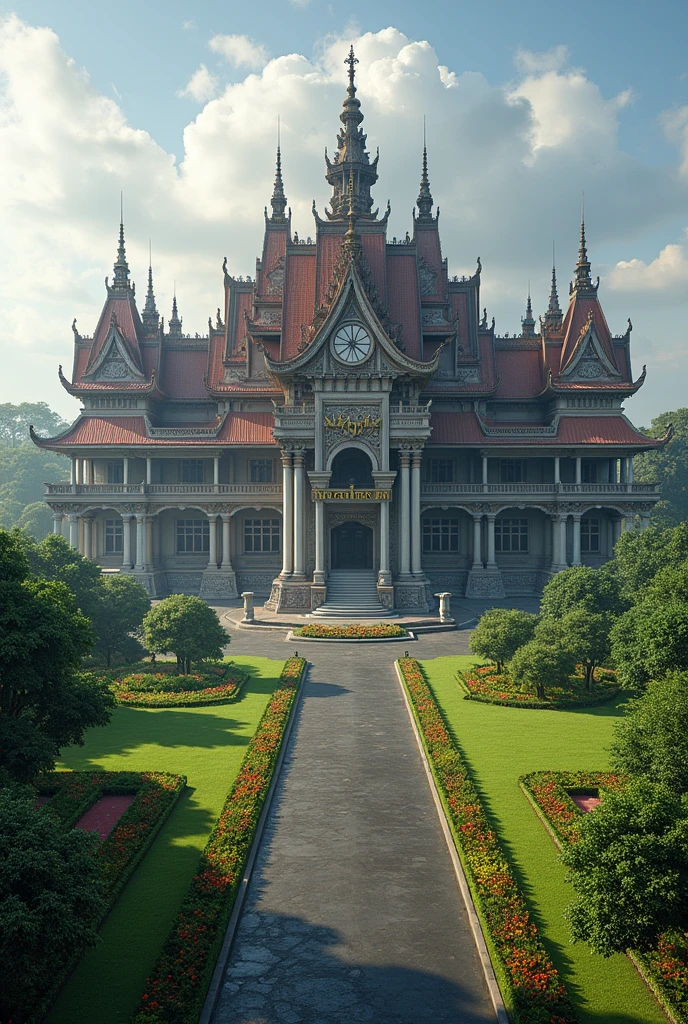 Create a very big headquarters with Indonesian architecture.The words NGCEH exposed the compound has grass,tarmac road and Flowers only