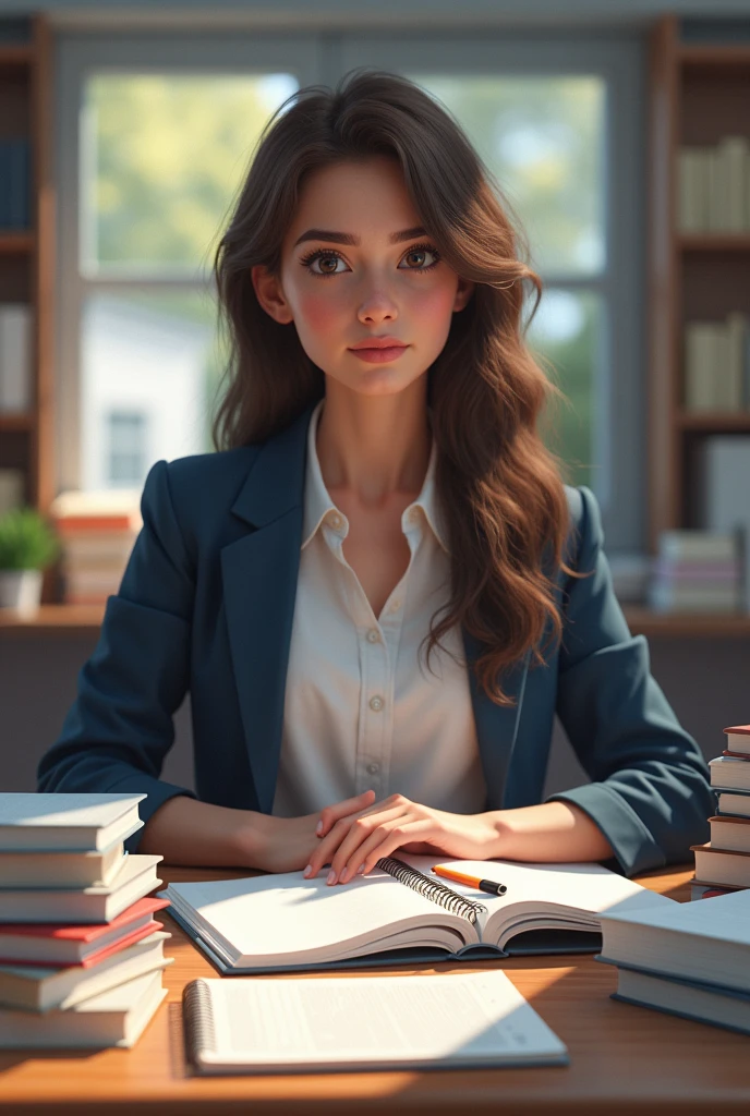 Image of a physiotherapy student with books and notebooks
