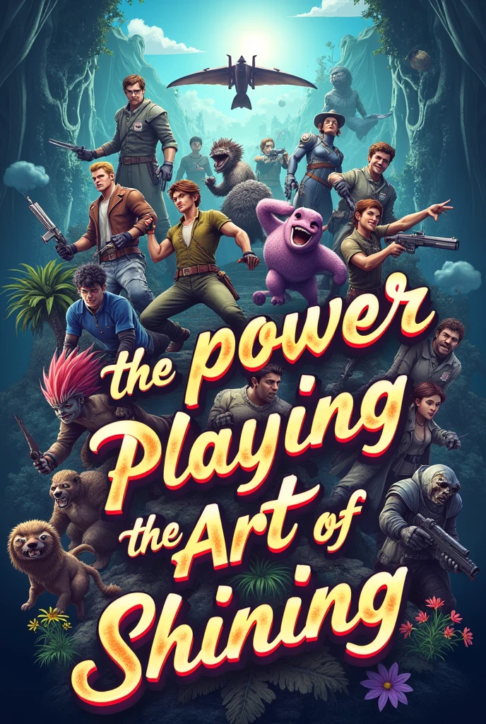 une image avec plein de références au jeu video avec écrit en 1er plan au milieu the power of playing the art of shining 