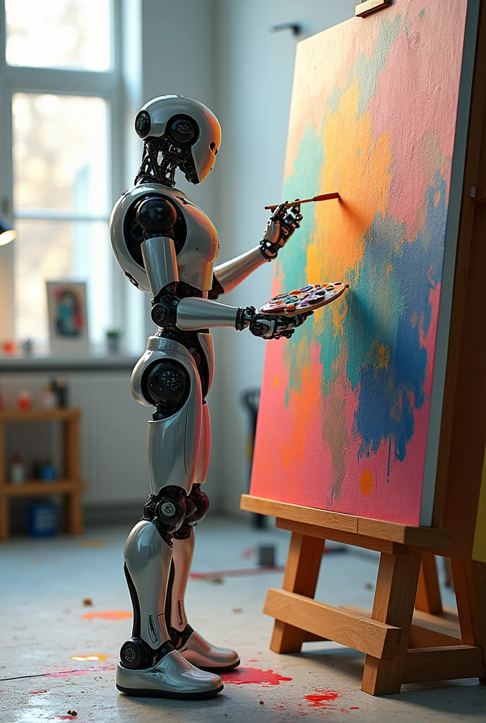 Robot painted a canvas