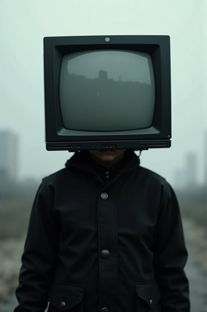 Boy with black tv head wearing black clothes