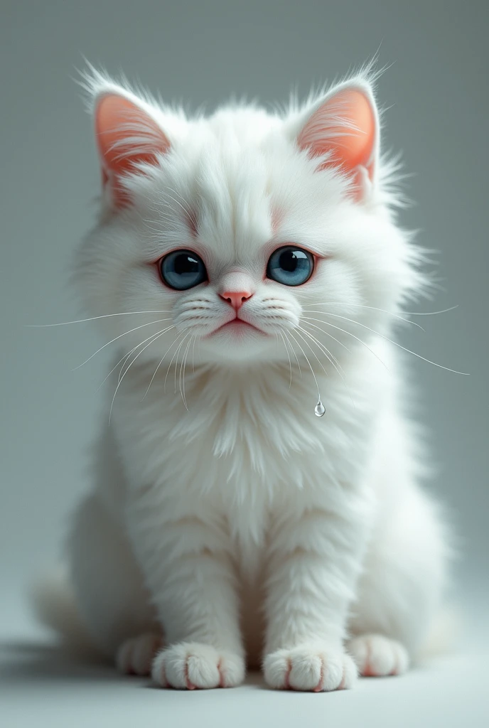 white cat crying