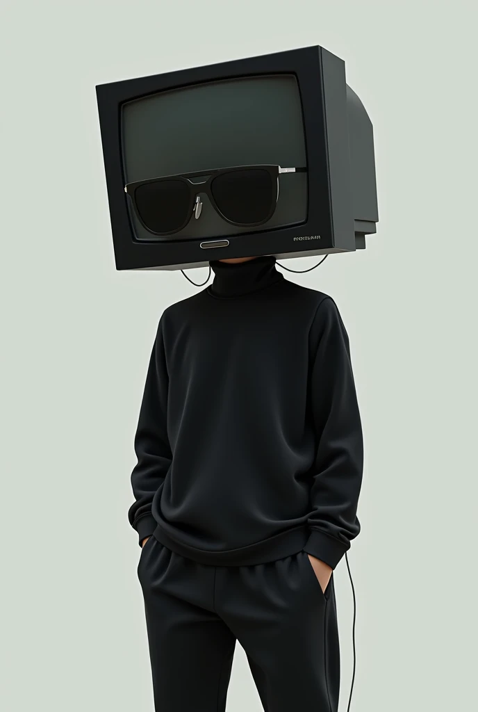 Boy with black tv head wearing black clothes with face 😎
