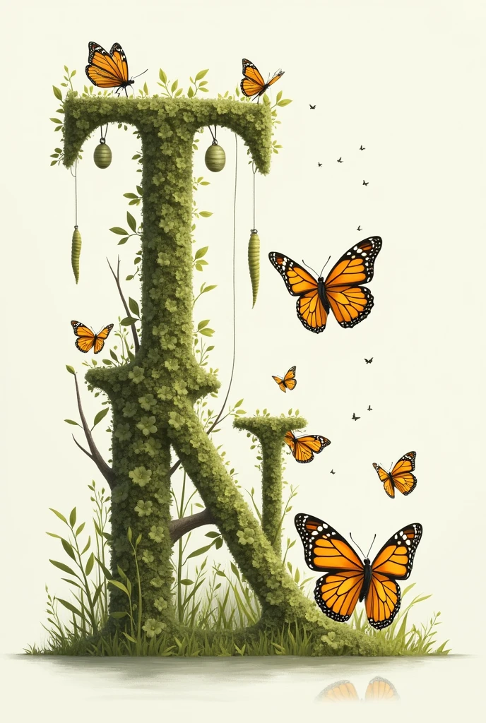 To create the name "tauer" and decorate it with butterflies in different stages of their metamorphosis, I can describe how you might visualize it:
letter "t": Formed by a hanging cocoon, with a butterfly emerging from it.
letter "A": Composed of a butterfly in its chrysalis stage, with details of wings peeking out.
letter "IN": Decorated with caterpillars, crawling in the curves of the letter.
letter "It is": Designed with newborn butterflies, stretching its wings.
letter "r": Created with fully deployed butterflies, in flight, symbolizing the culmination of the cycle of metamorphosis.
