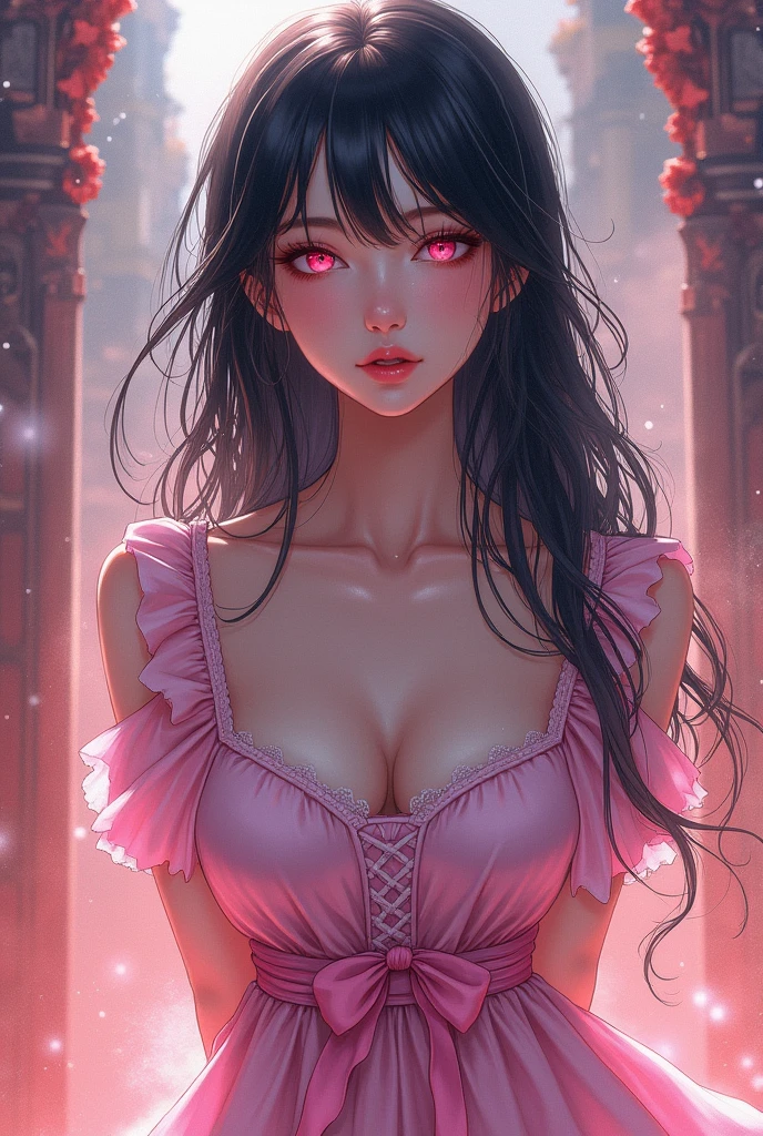 (masterpiece), delicate, extremely detailed, (watercolor), blooming, illustration, (Bottom Up), (1girl:1.4), (solo:1.2), beautiful eyes, (fluffy hair), photography, Studio Quality, Fisheye Lens, (best quality, glowing light, blushed, smile, glistening, shiny skin, ultra detailed) ,(from below, from behind, ass, butt, apron), sexy, (hands behind back), (detailed background, complex background in demon slayer world), ((Nezuko Komado)), black hair, pink eyes, blushed, (perfect face, detailed face, detailed eyes,perfect hands,perfect fingers), cowboy shot, ((8k wallpaper))