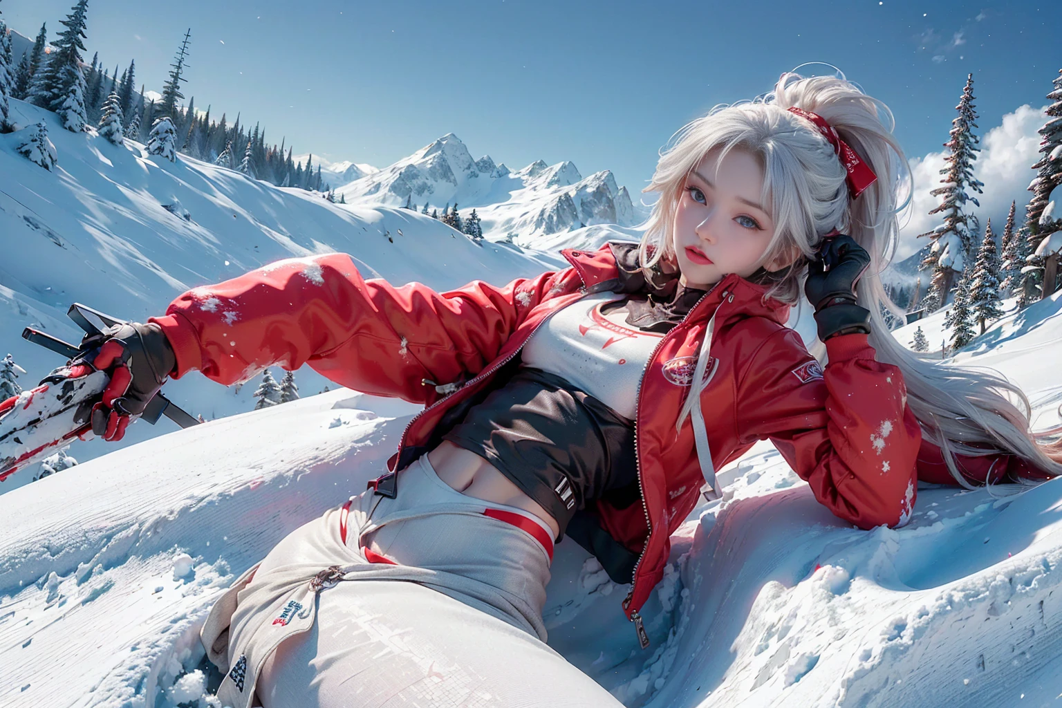 1womanl、(europeu:1.3)、blond、(super cute)、(beautiful face:1.5)、(face detailed)、(skiing:1.6)、(wearing a miniskirt:1.3)、(fall down and open your legs:1.3)、(I can see your panties:1.3)、(White-panties:1.3)、(badass clothing:1.1)、(skiing場)、(Em SFW:1.5) round buttock