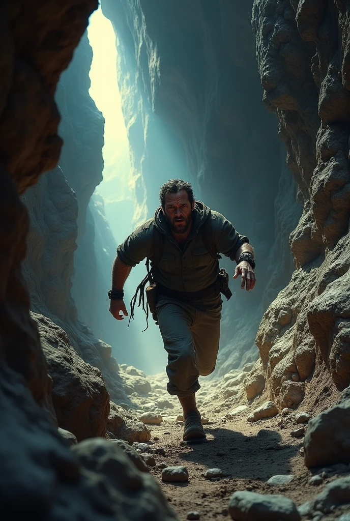 Man escaping from a cave