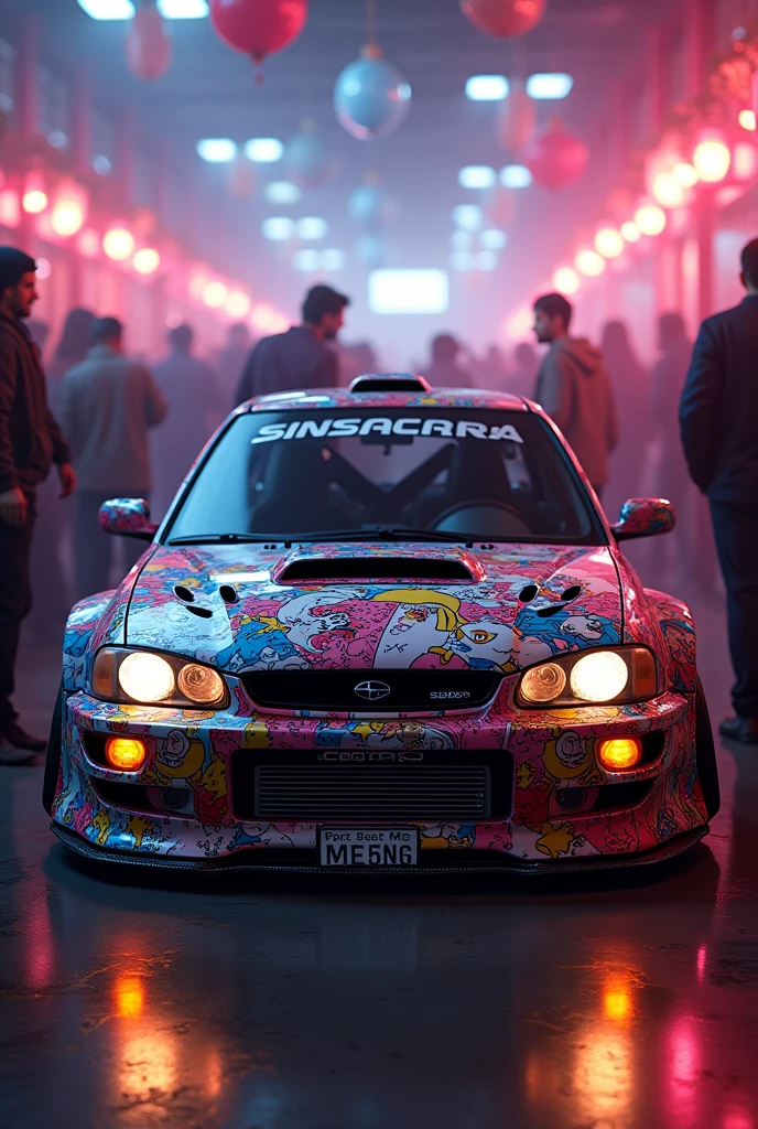 (Photorealism:1.2), subaru, gc8 party, 1999, facelift, monsoon grey, itasha, アニメ, 