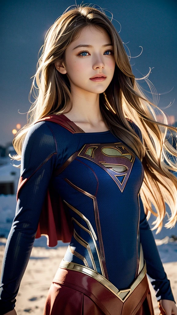 Genuine, Atmospheric scenery, masterpiece, Highest quality, (Detailed face, Skin texture details, Ultra-precise body),(Cinematic Light),
1 girl, s0p3r6m3l1s4-smf, alone, Genuineistic, Blonde, blue eyes, Long Hair, Superhero, lips, Upper Body, smile, Mouth closed, Bodysuits、????????、???????、Melissa Benoist、Supergirl、(大きなソーセージを頬張るMelissa Benoist)、上からSupergirlの顔を見下ろすアングル、Supergirlは上目遣いでこちらにアイコンタクト、