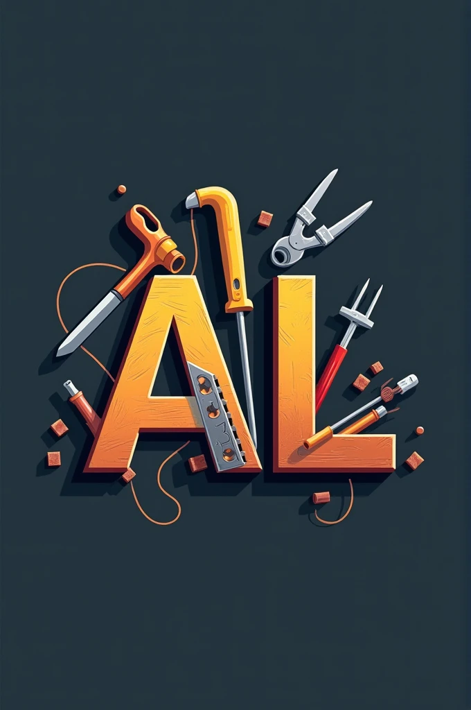 Create a logo for a brand with the letters AL containing bricklayer's and electrician's tools in the image