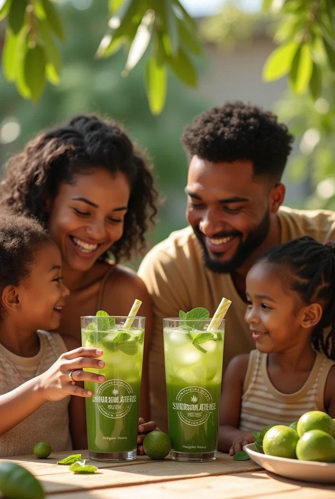 Happy family drinking moringa Tesfalem moringa brand there
