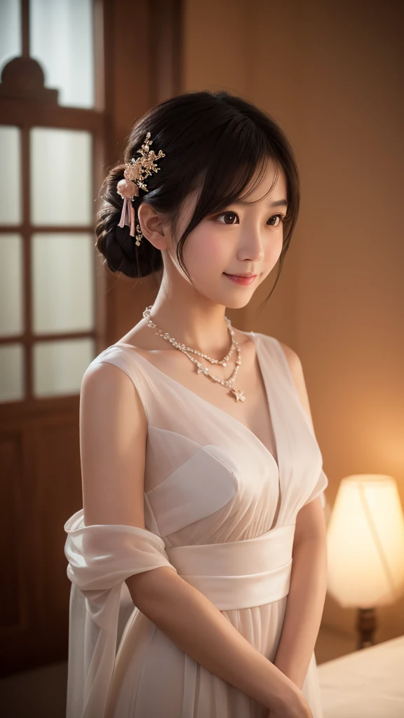 Great quality, masterpiece, High Resolutiupon, One girl, blush, (Captivating smile: 0.8), Star Student, chinese hanfu, hair accessory, necklace, jewelry, beauty, upon_body, Tyndall effect, Realistic, Shadow Room, Light Edge, Two-tupone Lighting, (Skin with attention to detail: 1.2), 8k ウルトラHD, SLR, Soft Light, high quality, Volumetric Lighting, snapshot, High Resolutiupon, 4K, 8k, Background Blur, Real Persupon