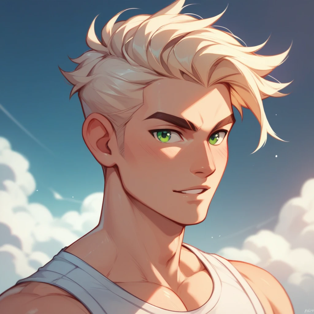 (( Toon Style ))Human Male , whiter Tied hair , solo , Green pupils 