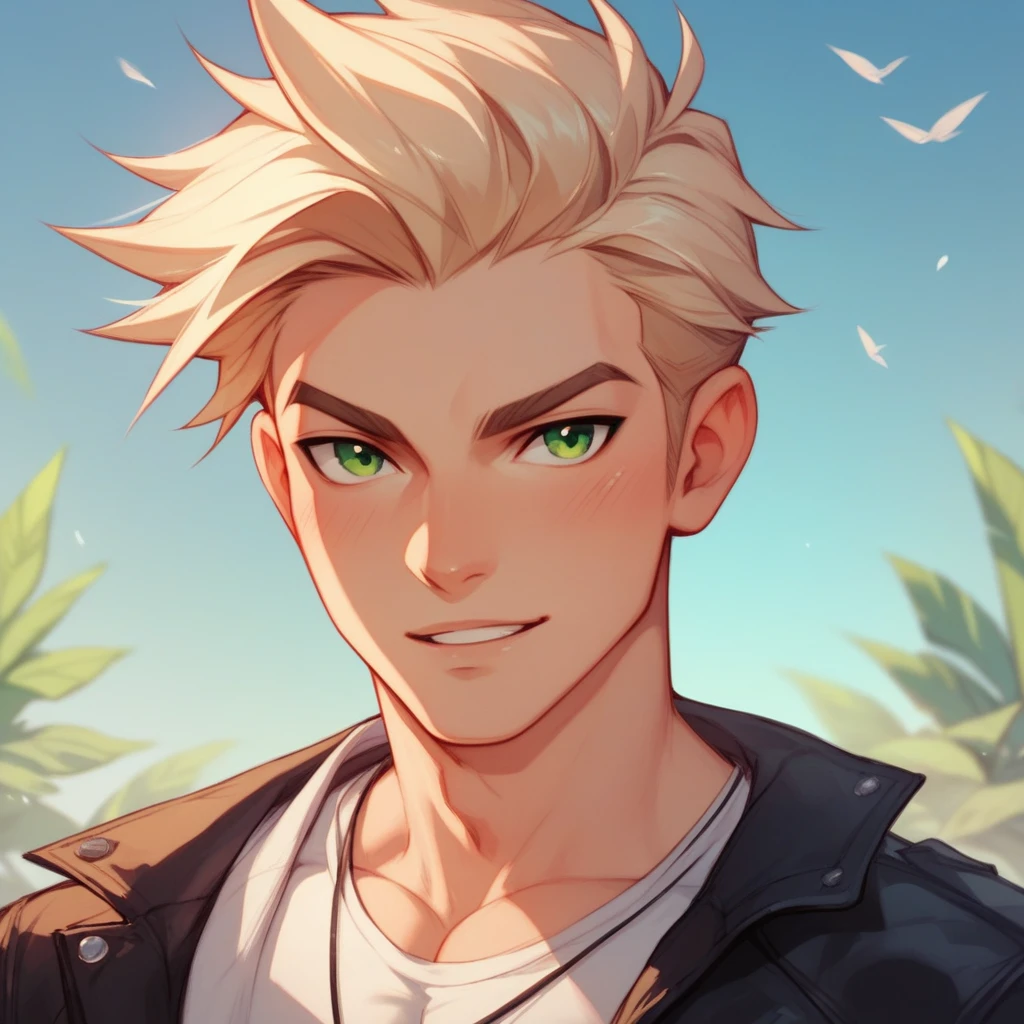 (( Toon Style ))Human Male , whiter Tied hair , solo , Green pupils