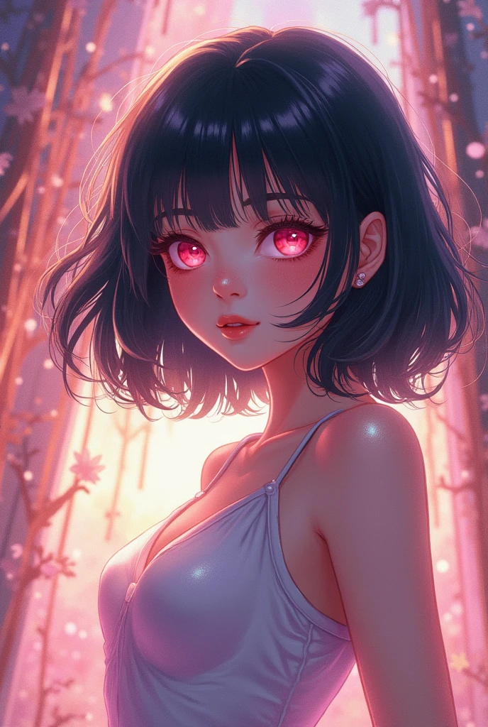 (masterpiece), delicate, extremely detailed, (watercolor), blooming, illustration, (Bottom Up), (1girl:1.4), (solo:1.2), beautiful eyes, (fluffy hair), photography, Studio Quality, Fisheye Lens, (best quality, glowing light, blushed, smile, glistening, shiny skin, ultra detailed) ,(from below, from behind, ass, butt, apron), sexy, (hands behind back), (detailed background, complex background in demon slayer world), ((Nezuko Komado)), black hair, pink eyes, blushed, (perfect face, detailed face, detailed eyes,perfect hands,perfect fingers), cowboy shot, ((8k wallpaper))