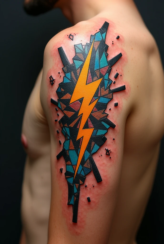 Create a tattoo based on the tiles of the lightning bolt movement that breaks it, northern brazil movement,mosaics