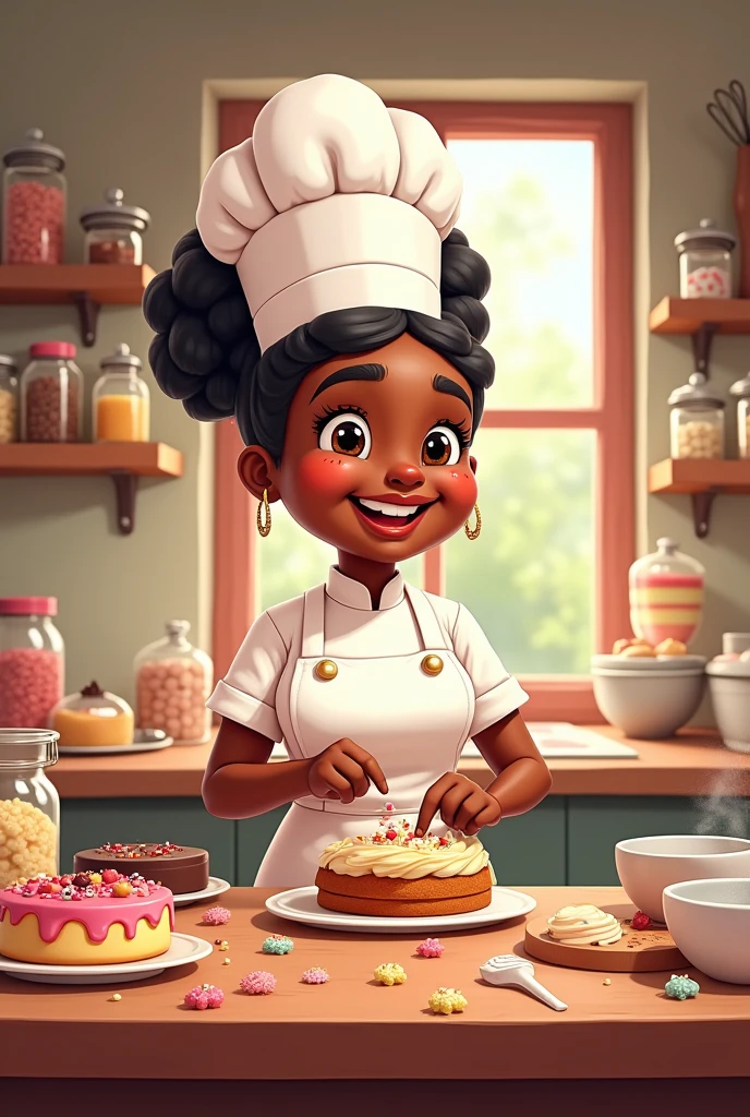 Cartoon black confectioner making sweets