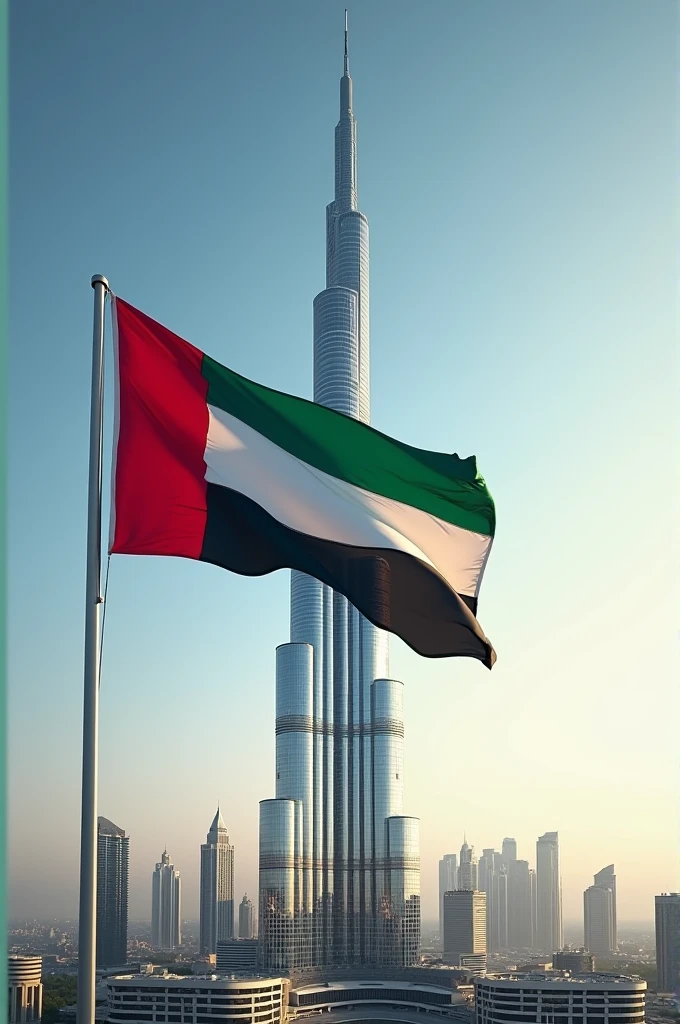 Burj Khalifa with the flag of the United Arab Emirates