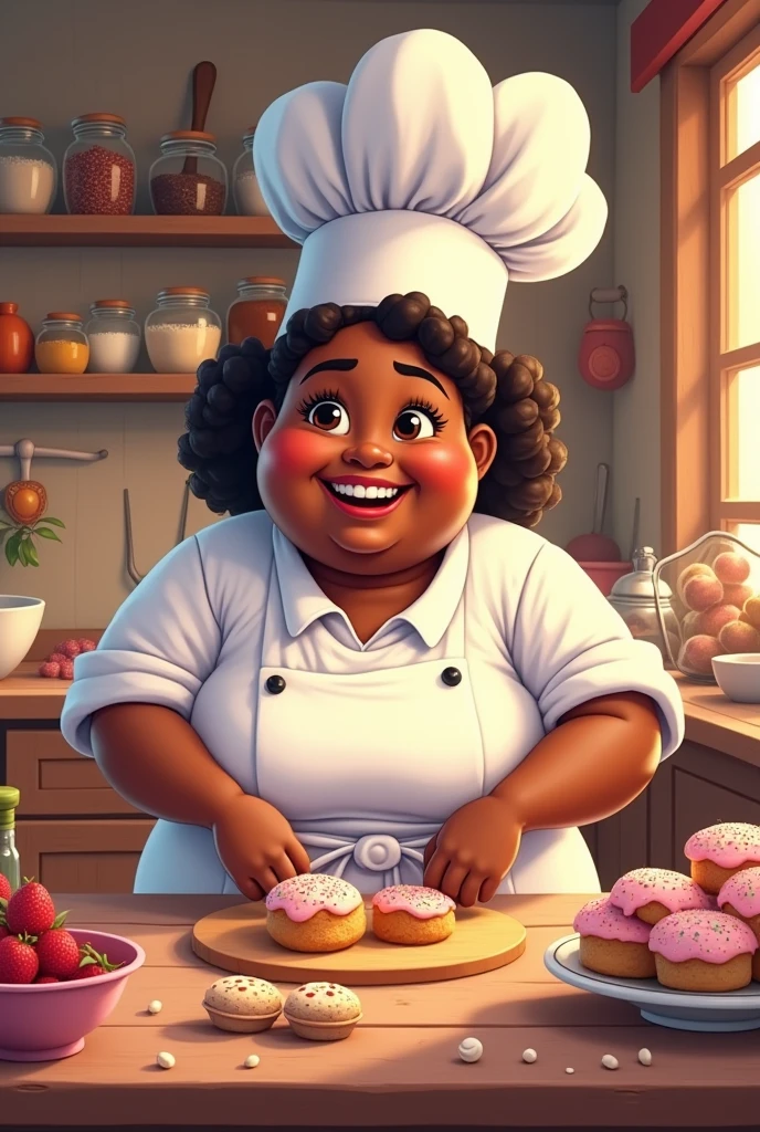 Cartoon black confectioner making sweets