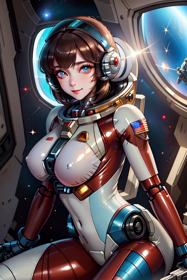 super high image, Super detail, super high resolution,
red latex rubber bodysuit,
transcendent erotic sexy beautiful woman, huge breasts,
under boobs, side, abs, great proportion, perfect
proportion, slender, in bed, professional lighting ,
message: (masterpiece), best quality, very high quality
illustrations,
((best quality)),incredibly absurd,depth of field,
((high resolution)),((masterpiece)),(ultra-detailed),
((an extremely delicate and beautiful one)),
((masterpiece)、break:
((young girl, space pilot)), with red latex rubber suit,
spaceship pilot uniform, (((female robotech space pilot)))
red latex rubber suit), ((see viewer)),( BIG SMILE),
((interior of a spaceship)), (space background, with blue planet),
Robotech space pilot uniform, robotech pilot helmet on the arm, clear eyes,
(pale skin), (big eyes), looking forward, (brown hair), (full length photo),
((dressed in robotech fighter pilot uniform)), ((red latex rubber))