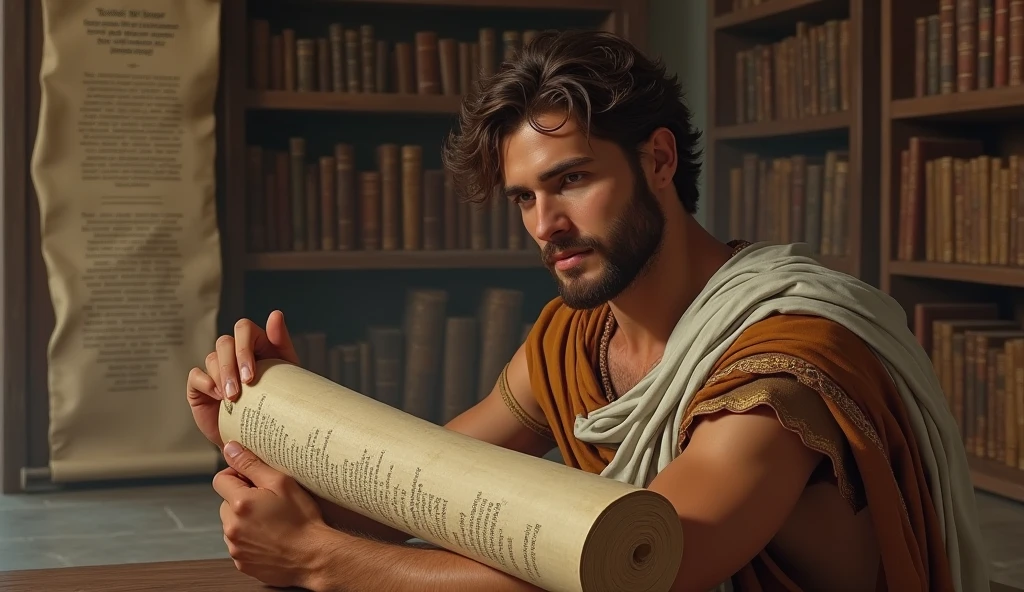 photo of an insanely handsome Greek man, honey eyes, short messy windy blonde hair, closeup zoomed in tight crop portrait, walking down a (street on a typical Ancient Greek island scene people:1.2) wearing a (traditional ancient Greek clothing Chitons, Peplos, Chamis:1.3) (holding old books on his hand:1.3) (Lighting-Gold:1.2) foreground objects background details (masterpiece:1.2) (photorealistic:1.2) (bokeh:1.2) (best quality) (color grading) (detailed skin:1.3) (intricate) (8k) (HDR) (cinematic lighting:1.3) (sharp focus), messy hair