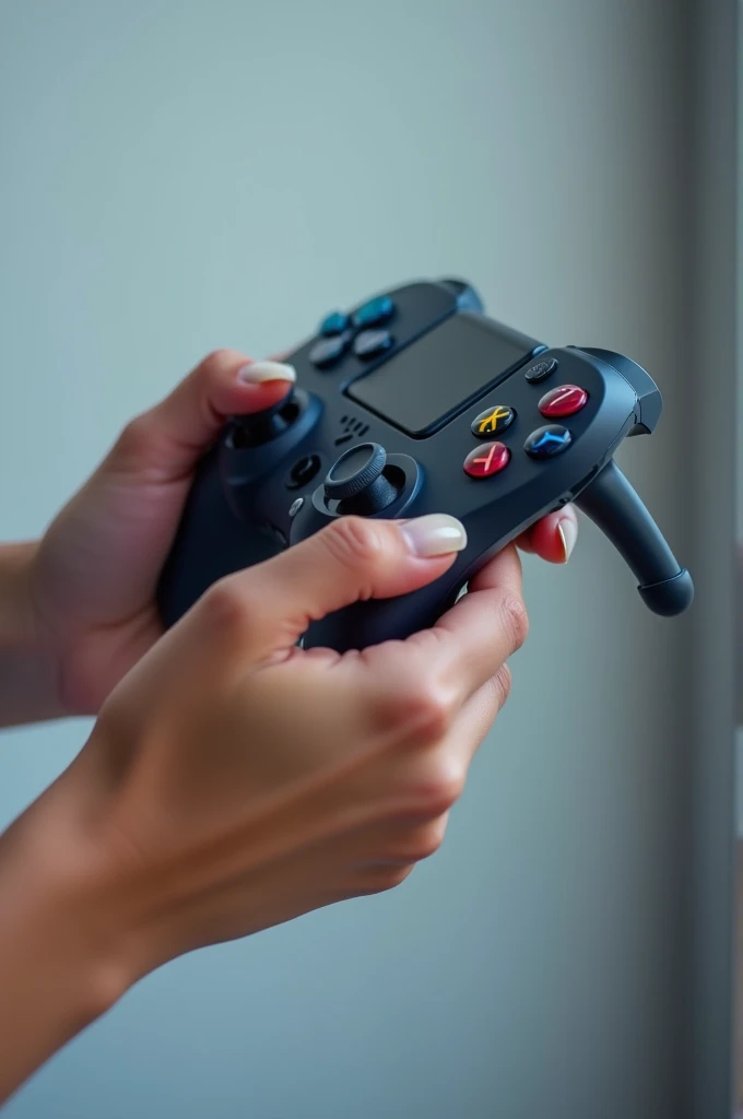 Woman&#39;s hand holding a video game controller 