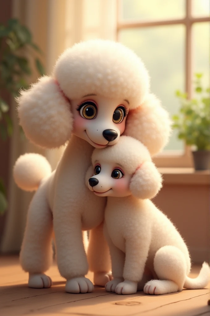 a female Poodle with her female puppy