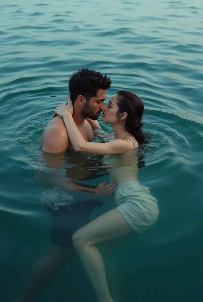 there is a man and a woman in water together, a picture by Adam Dario Keel, tumblr, art, in the sea, bis zu den Schultern in water, Im Ozean, At sea, in water, zac retz, Lucas Graziano, At sea water, At sea, Maxim Sucharew, absolutely outstanding picture