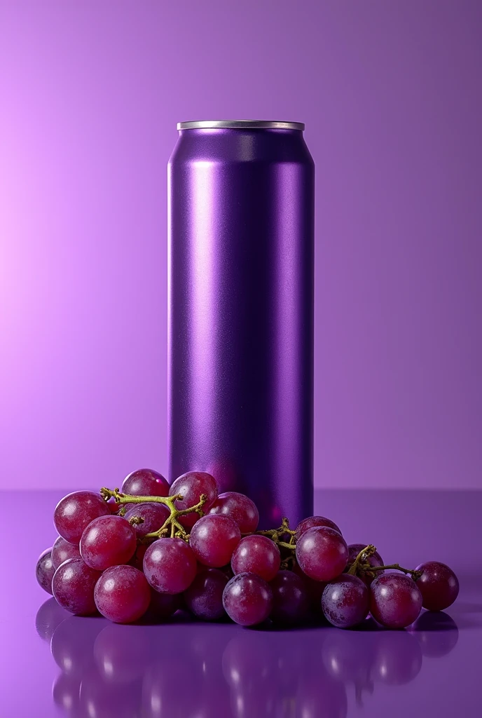 Soda advertisement with purple can color, put grapes on the bottom
