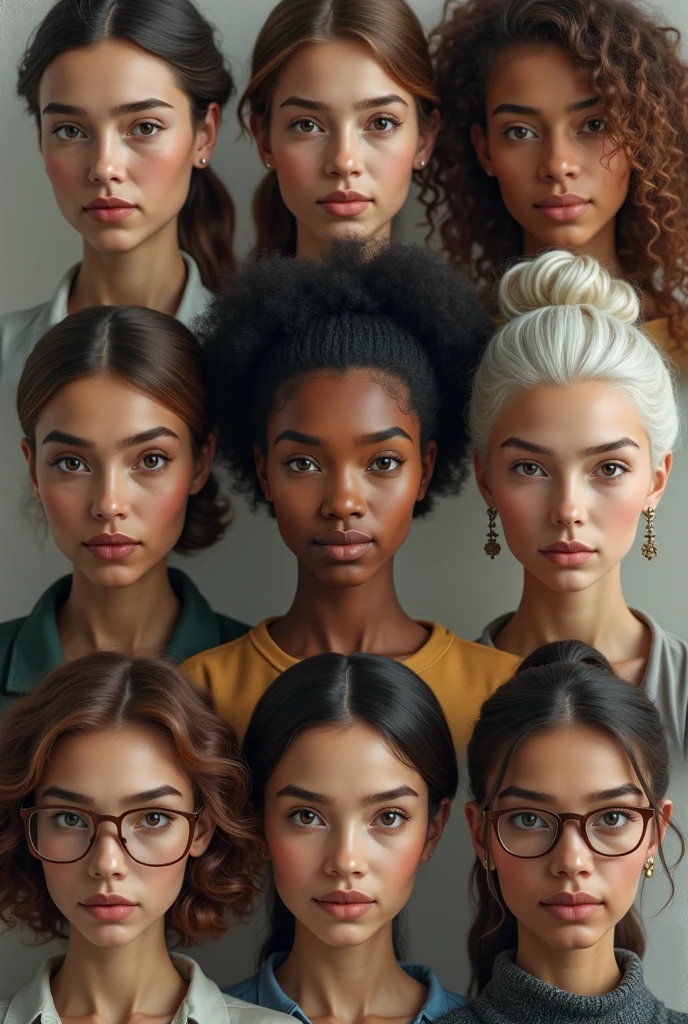 Generate an attractive image about: Female Faces the women who shaped the history of Mathematics. Show women who are a mix of cultures, races and historical times, past and present, different ages.
