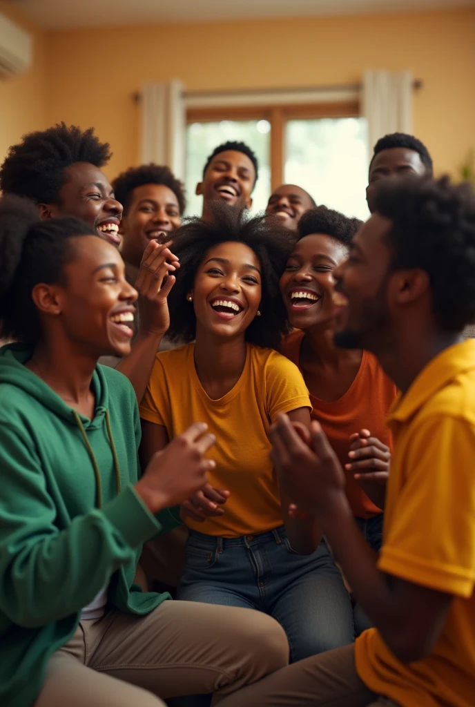 10 black African dormitory. Celebrating and laughing. Ultra high quality.
