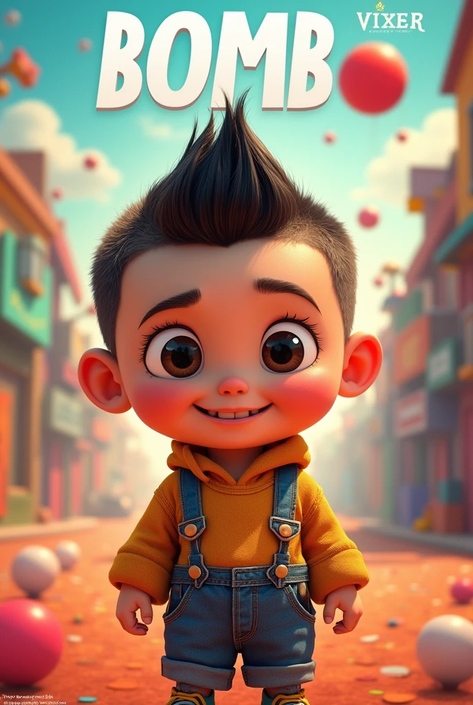 Pixar poster with a chubby ??? with a taper fade and saying "bomb"