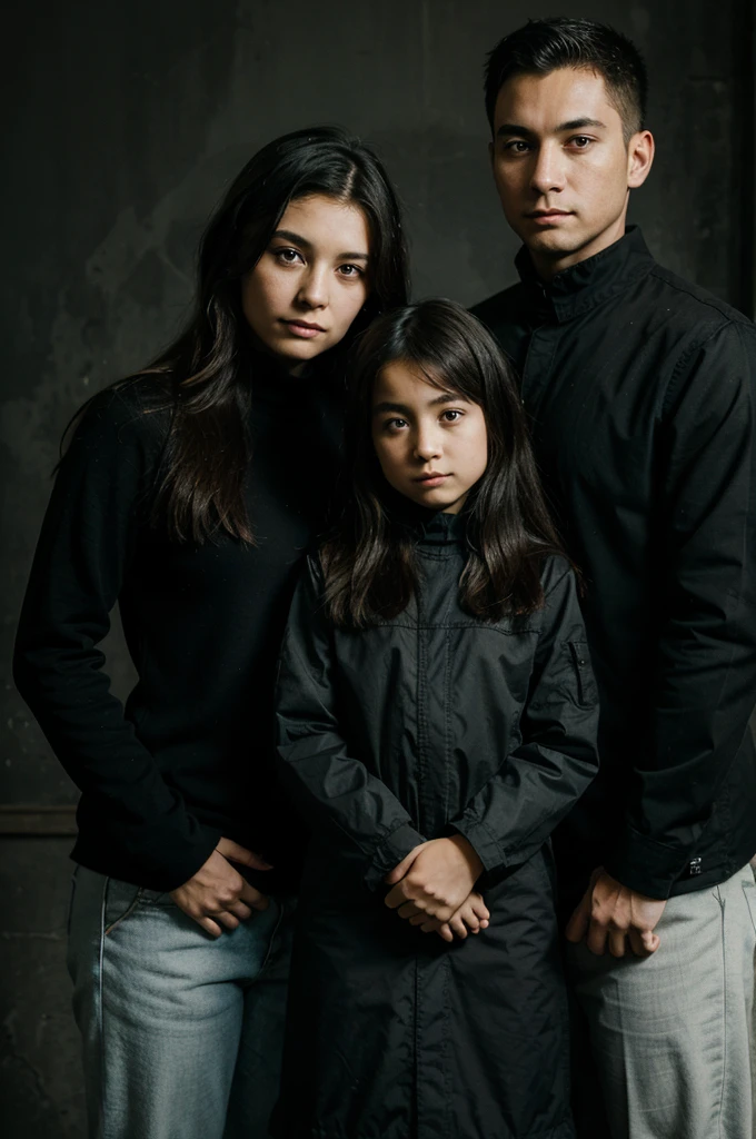 family photo, high, my hero academic art style. dark colors.