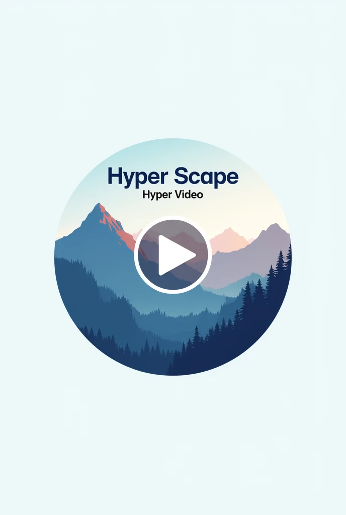 Streaming app logo with sky and mountains, to match the name scape with play in the middle and the name above written hyper scape in a circle and the name hyper video less detailed