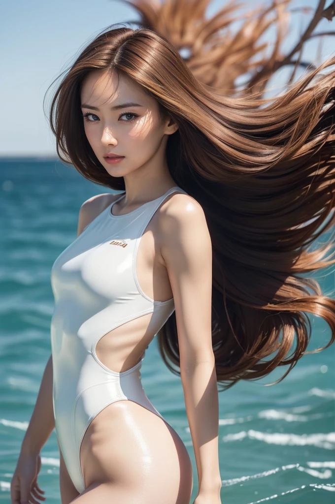 Ultra-realistic depictions,ultra-fine photos,, Best quality, Ultra high definition, Natural light, Full body portrait,( Amazingly beautiful style),((Chestnut hair and semi-long hair that sits in the wind))), Dynamic poses, Detailed beauty face, Brilliant eyes, Front view, (((A simple swimsuit made of latex material))), Sailor Moon Costume:1.5, Urban street, (Beautiful body in detail),((Big)),High detail skin, Realistic skin details, visible pores, sharp focus, 8K UHD, digital, high quality, fair skin, view from below
