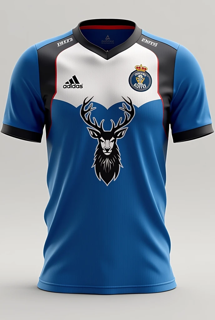 UNIFOrmE SENCILLO Y ELEGANTE PArA EL EQUIPO DE VENADITOS B.r.m. CON UN VENADO EN LA PArTE FrONTAL, COLOrES DEL UNIFOrmE AZUL CIN BLANCO Y VIVOS EN NEGrO Y rOJO
