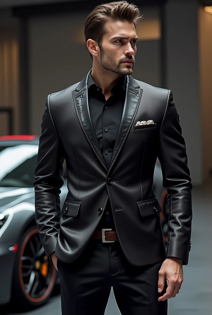 Generate image of a luxury jacket inspired by sports cars