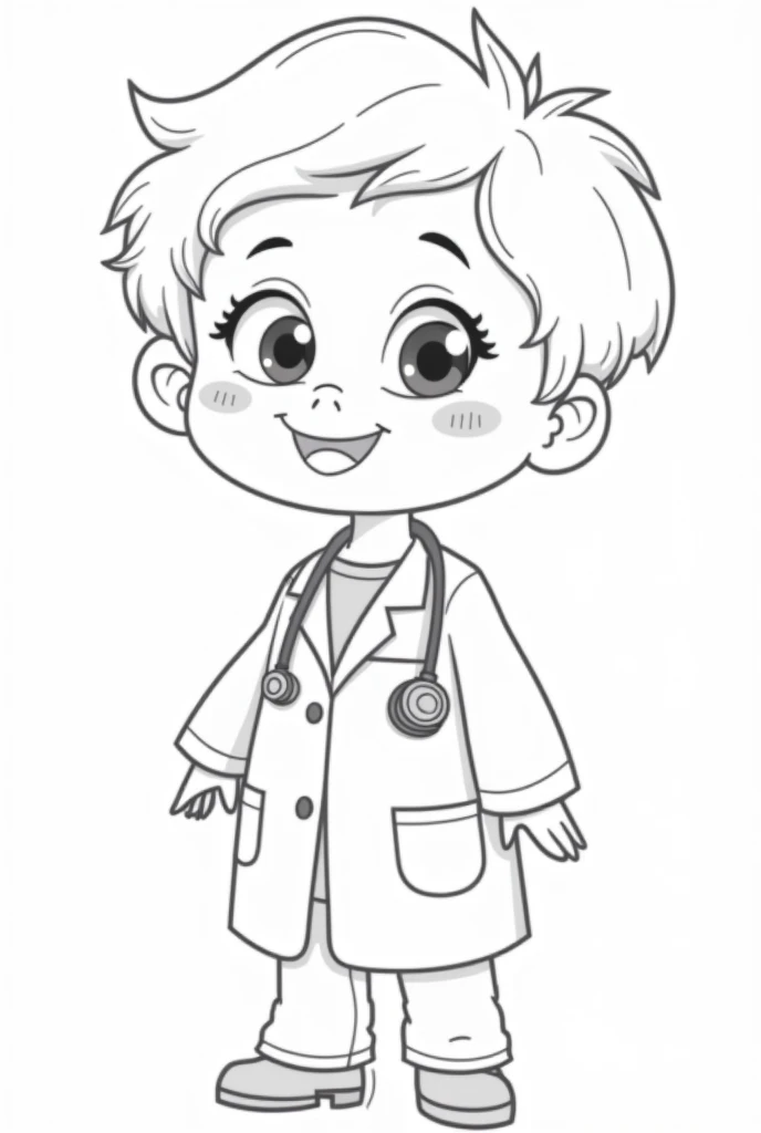 a dentist  child in your office cartoon character, detailed facial features, coloring book style, no background, ready to color