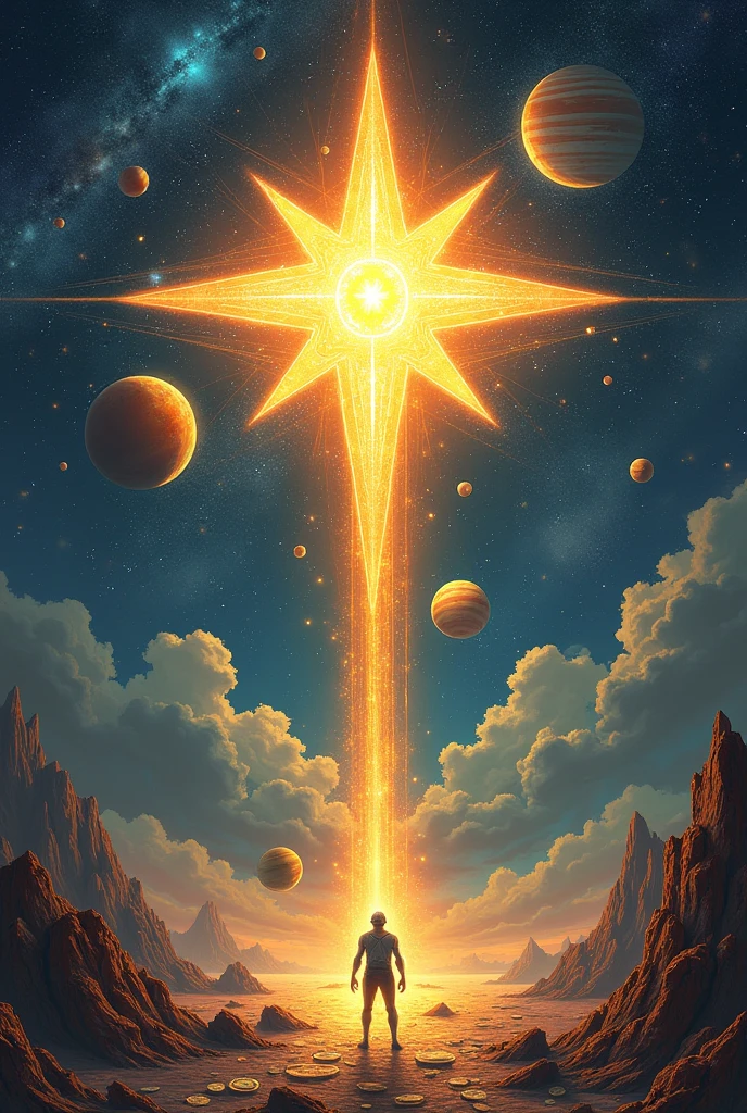 strength comes from unity.Illustration with world's star ,money and planets.