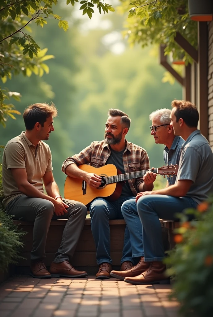 Just a 4 man sitting with a guitar 