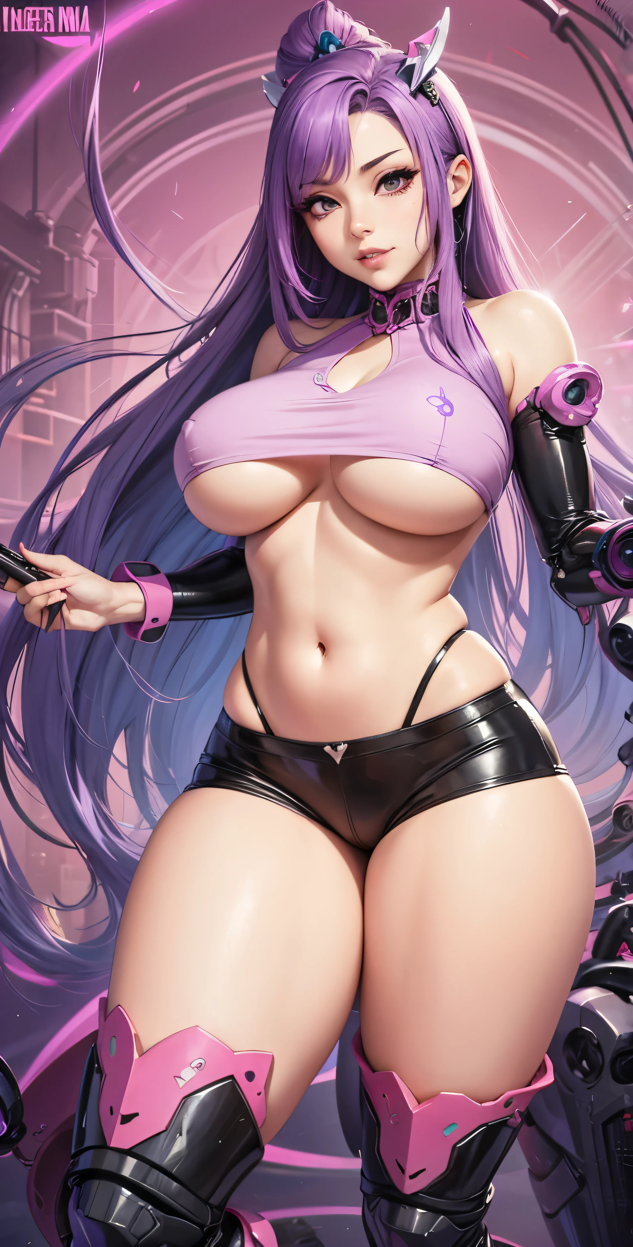 a cartoon picture of a woman with long purple hair and a pink top, seductive anime girl, oppai cyberpunk, oppai, thicc, biomechanical oppai, marin kitagawa fanart, kda, ahegao, juri misaki, , fine details. anime. tentacles, commission for high res, irelia from league of legends