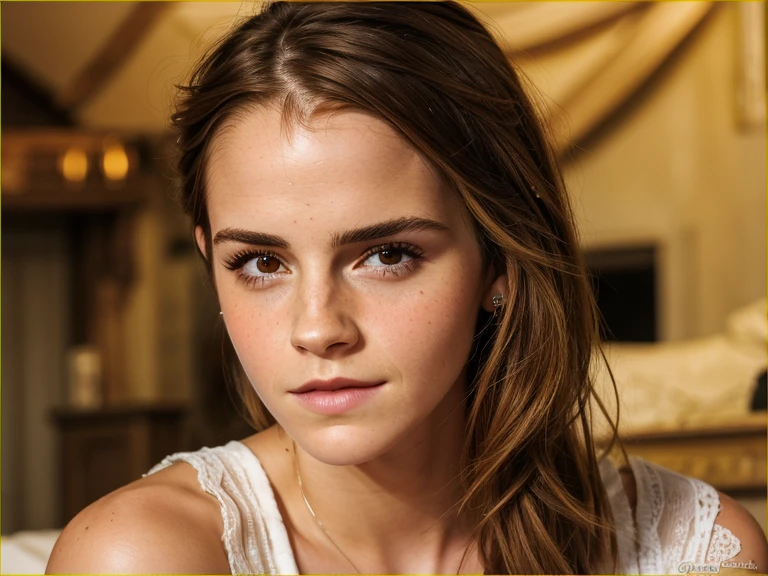 ((Emma Watson)) ((auf dem Bett)) ((Hausbesetzung)) Arafierte Frau in einem Jeanskleid und Socken posiert auf einem Bett, hot klein girl, hot klein, klein girl, lone klein female goddess, Mini-Jeansrock, beautiful alluring , Schlauch-Top-Kleid, of a girl, das posiert, Minirock, Cute schoolkurzes Minikleid, klein, Cute young lady of whole body, in einem Kleid