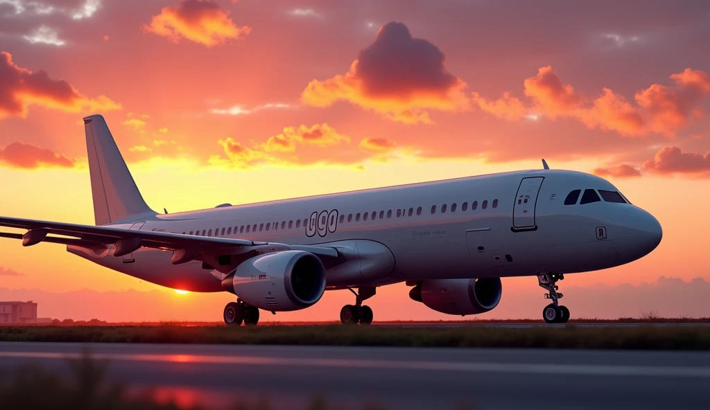 (photorealism:1.2), realistic photo of an airbus A320 with a sunset