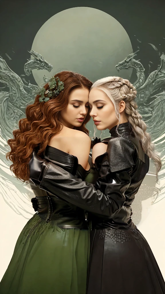 A hand in leather black glove softly touching back of woman