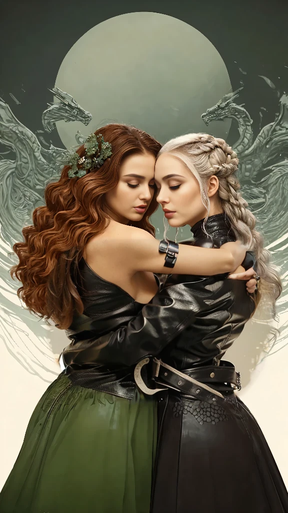 A hand in leather black glove softly touching back of woman