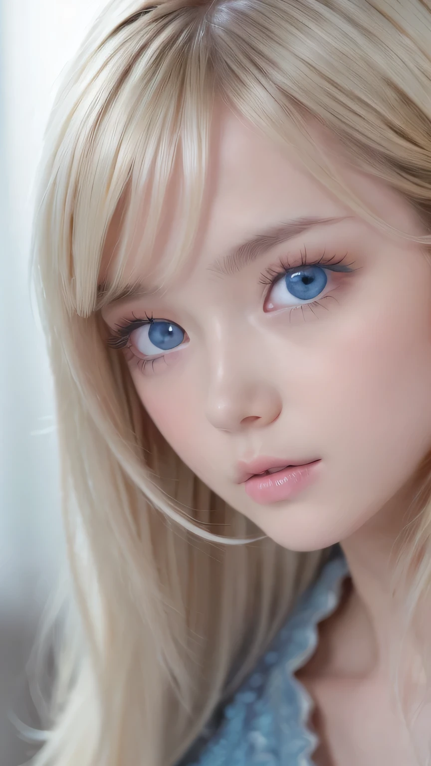 Highest quality、8K masterpiece、Ultra-high resolution、(Realistic:1.3)、RAW Photos、 A stunningly beautiful girl with shining blonde Scandinavian descent、Silvery blonde hair、Super long straight hair、Bangs between the eyes、Bangs that fall over the eyes、Bangs over one eye、Bangs between the eyes、Incredibly white, glowing skin、1. Cyberpunk Super Beautiful Soldier、((Ultra-Realistic Details))、Portraiture、Global Illumination、Shadow Realm、Octane Rendering、8k、Ultra Sharp、metals、Cool colors、、Very intricate details、Realistic Light、Trends of the CG Association、Very beautiful big bright blue eyes、Very big eyes、Eyes shining at the camera、Neon Details、Small Face Beauty、Round face、Highlights of cheek luster、eyeliner、Double eyelids