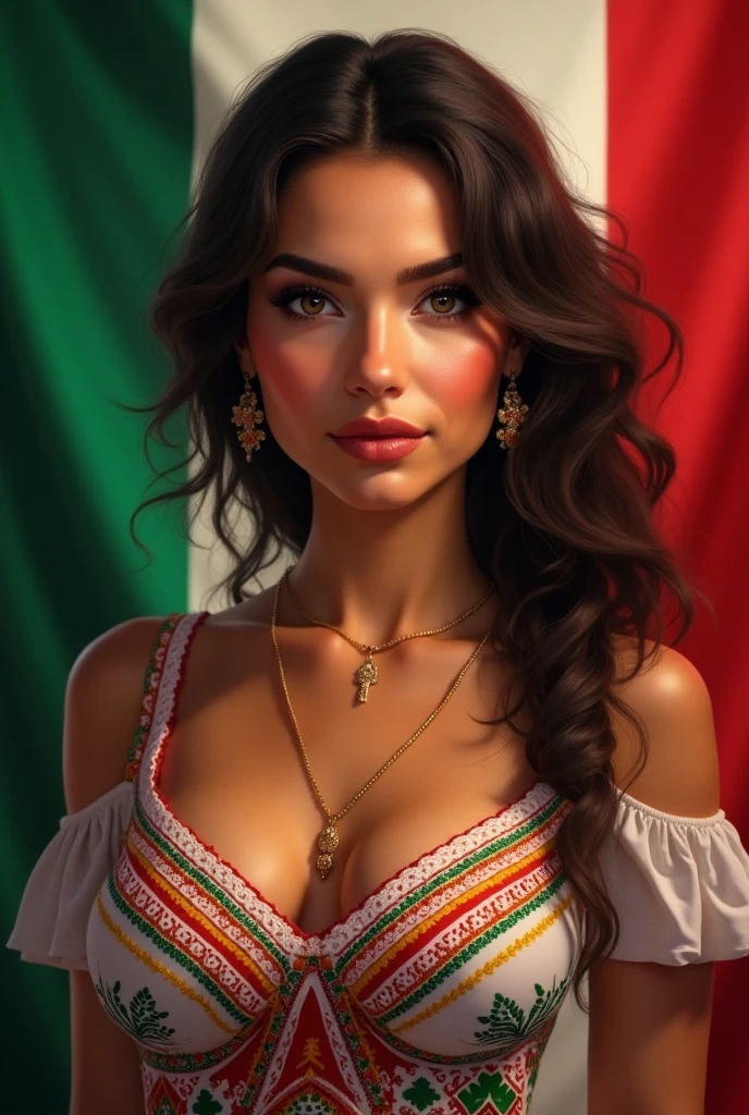 A woman named Margarita with the Mexican flag in the background