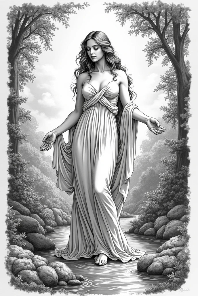 A black and white drawing of Venus and Paradise from the story of the Divine Comedy